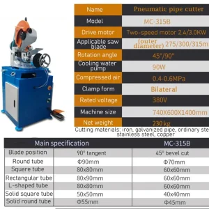 2KW Pneumatic Pipe Cutting Machine Manual Metal Circular Saw Machine 70mm 90mm 110mm 3KW Industrial Grade Water Cutting Machine – MC315B 3.0KW 90MM 2KW Pneumatic Pipe Cutting Machine Manual Metal Circular Saw Machine 70mm 90mm 110mm 3KW Industrial Grade Water Cutting Machine – MC315B 3.0KW 90MM