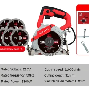 Shijing 9320 Electric Circular Saw for Stone Marble Brick Wood Cutting Machine CeramicTile Cutter with 5 Original Blades – saw x 5 black blades