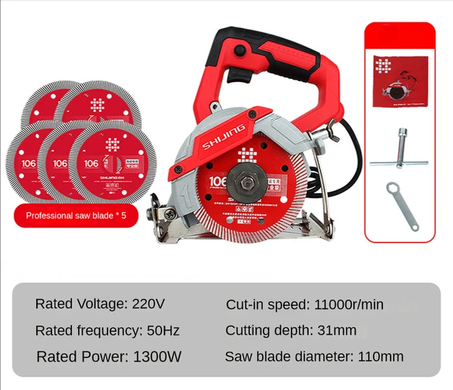 Shijing 9320 Electric Circular Saw For Stone Marble Brick Wood Cutting Machine Ceramictile Cutter With 5 Original Blades – Saw X 5 Red Blades Shijing 9320 Electric Circular Saw For Stone Marble Brick Wood Cutting Machine Ceramictile Cutter With 5 Original Blades – Saw X 5 Red Blades