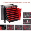 Tool Trolley Cabinet for Storage Auto Tools Set Cart Tool Set Tray Truck Auto Repair Workshop Hardware Toolbox Cart Repair – RED 420PC