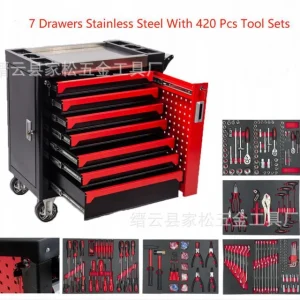 Tool Trolley Cabinet for Storage Auto Tools Set Cart Tool Set Tray Truck Auto Repair Workshop Hardware Toolbox Cart Repair – RED 420PC Tool Trolley Cabinet for Storage Auto Tools Set Cart Tool Set Tray Truck Auto Repair Workshop Hardware Toolbox Cart Repair – RED 420PC