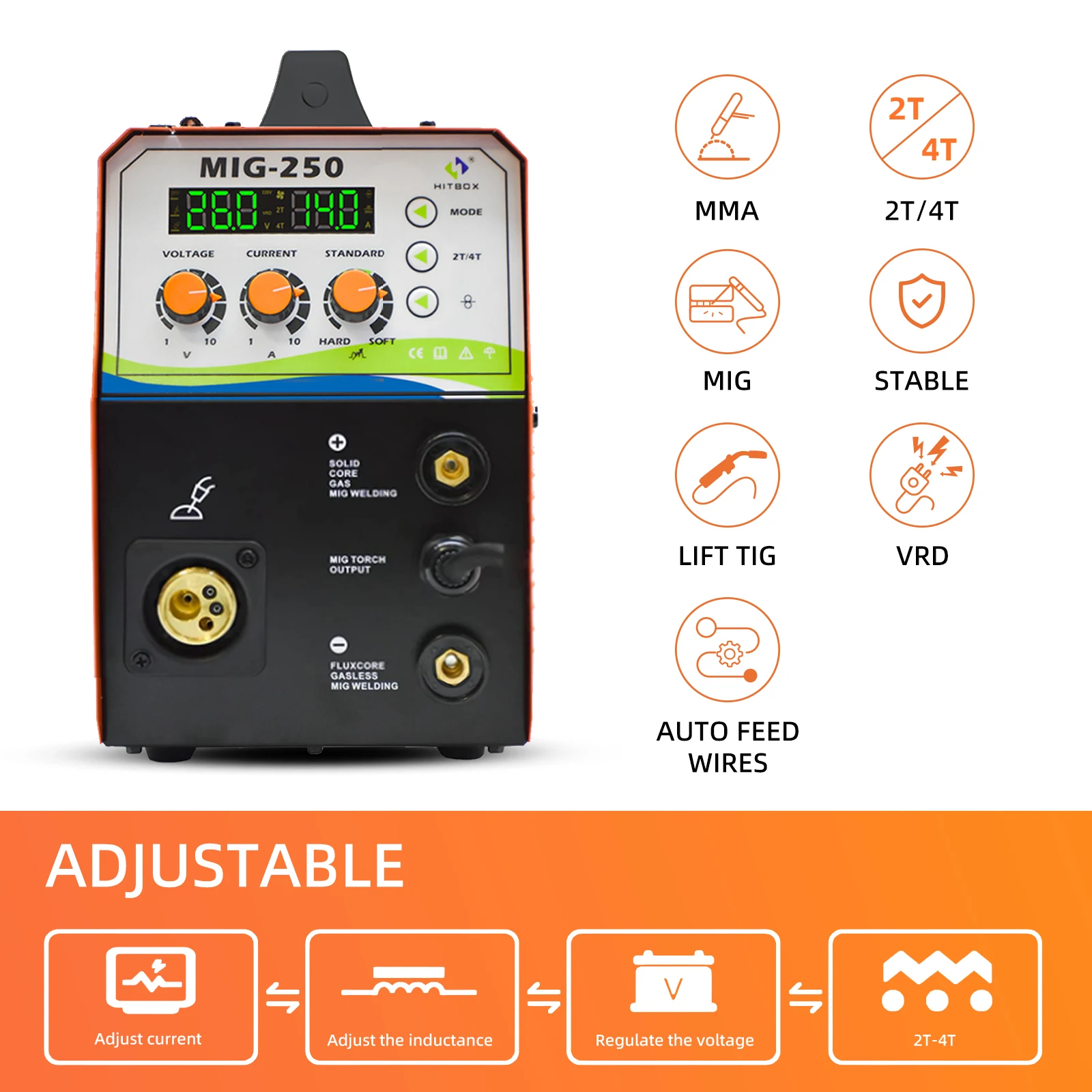 Hitbox Mig Welding Machine 220V Digital Display Precise Control Mig250 Mig Gasless Arc Lift Tig 4 In 1 Gas Co2 2T/4T Welder Hitbox Mig Welding Machine 220V Digital Display Precise Control Mig250 Mig Gasless Arc Lift Tig 4 In 1 Gas Co2 2T/4T Welder