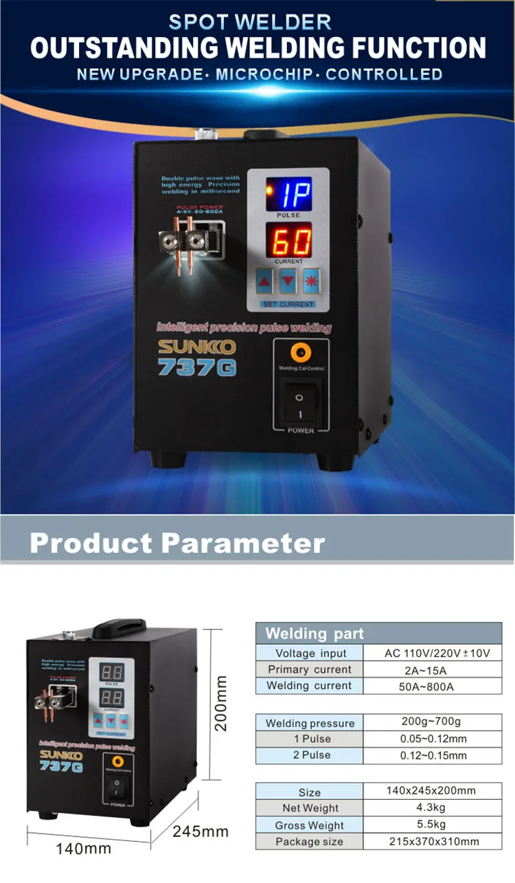 Sunkko 737G Battery Spot Welder 1.5Kw Led Light Spot Welding Machine For 18650 Battery Pack Welding Precision Pulse Spot Welders Sunkko 737G Battery Spot Welder 1.5Kw Led Light Spot Welding Machine For 18650 Battery Pack Welding Precision Pulse Spot Welders